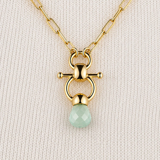 Urban Equestrian  Briolette - Aqua Chalcedony Equestrian Horse Bit Necklace in Gold