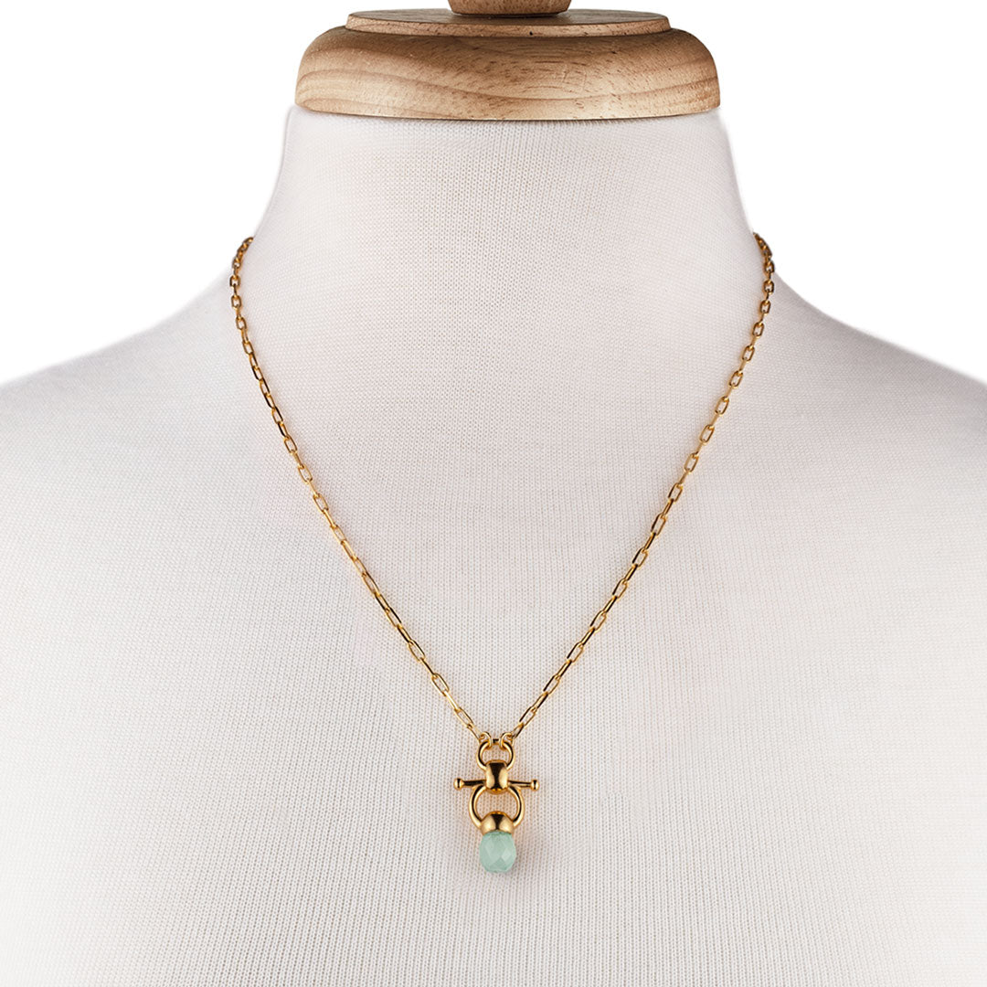 Urban Equestrian  Briolette - Aqua Chalcedony Equestrian Horse Bit Necklace in Gold