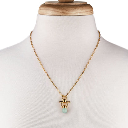 Urban Equestrian  Briolette - Aqua Chalcedony Equestrian Horse Bit Necklace in Gold