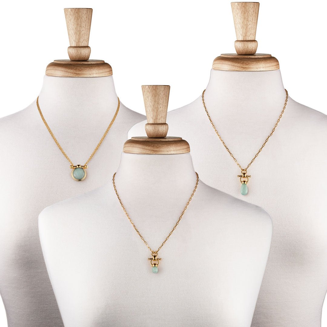 Urban Equestrian  Droplette - Aqua Chalcedony Equestrian Horse Bit Necklace in Gold