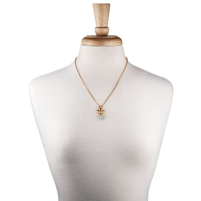 Urban Equestrian  Briolette - Aqua Chalcedony Equestrian Horse Bit Necklace in Gold