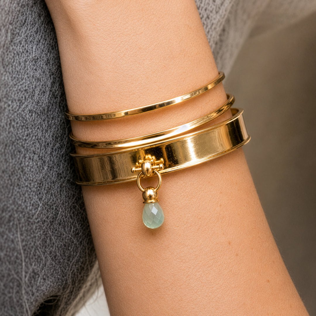 Urban Equestrian  Briolette - Aqua Chalcedony Horse Bit Cuff Bracelet in Gold