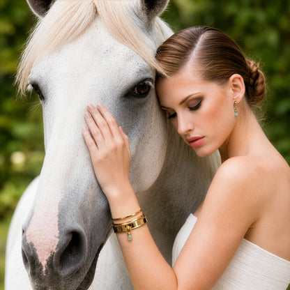 Urban Equestrian  Briolette - Aqua Chalcedony Horse Bit Cuff Bracelet in Gold