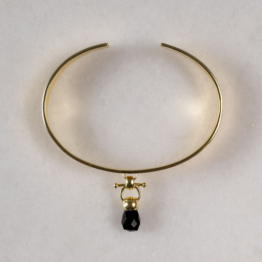 Urban Equestrian  Briolette - Black Onyx Horse Bit Cuff Bracelet in Gold