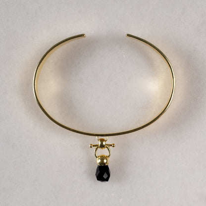 Urban Equestrian  Briolette - Black Onyx Horse Bit Cuff Bracelet in Gold