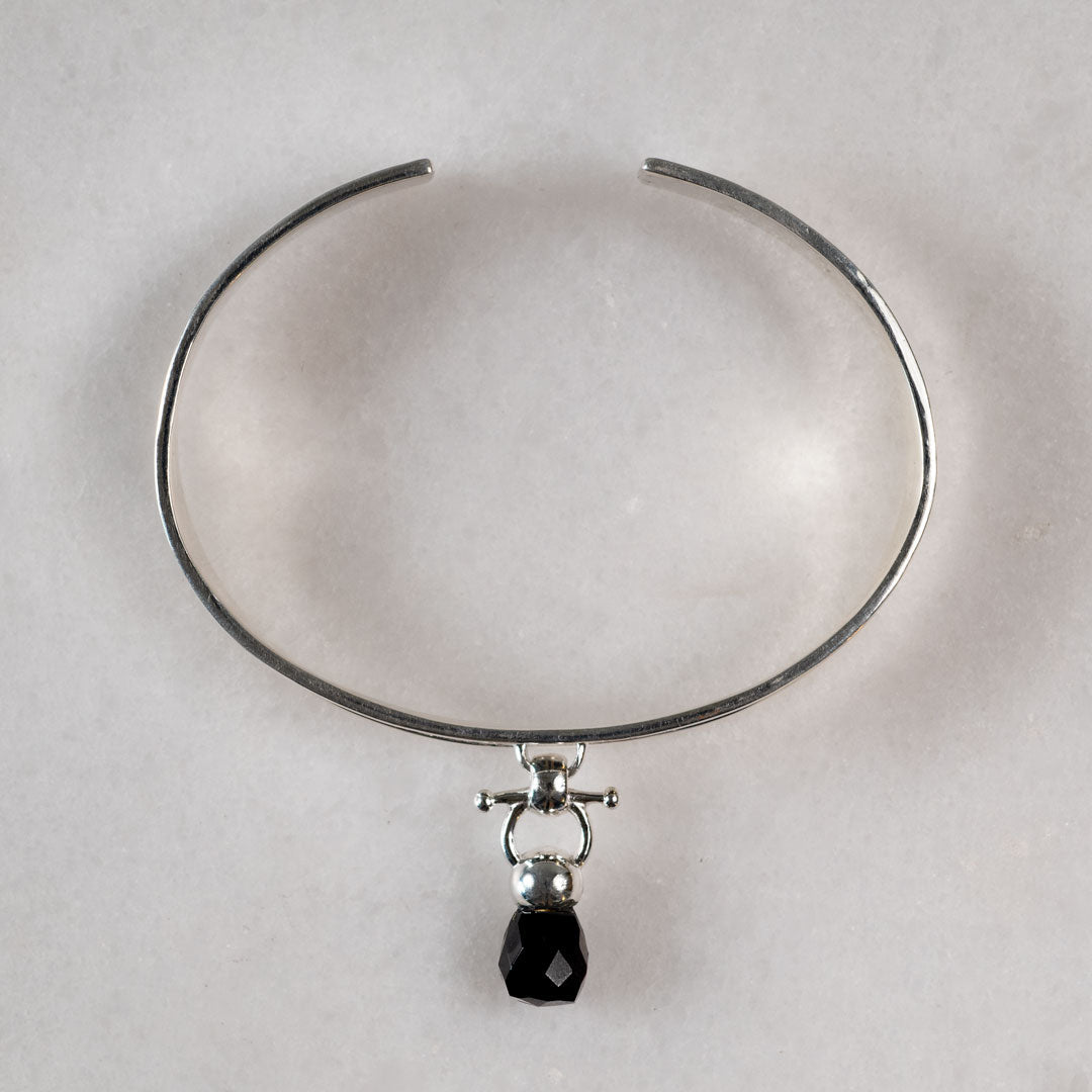 Urban Equestrian  Briolette - Black Onyx Horse Bit Cuff Bracelet in Silver