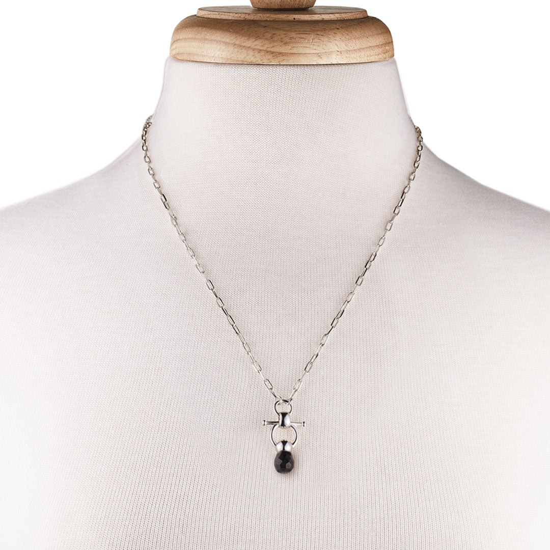 Urban Equestrian  Briolette - Black Onyx Equestrian Horse Bit Necklace in Silver