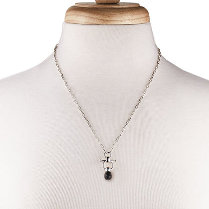 Urban Equestrian  Briolette - Black Onyx Equestrian Horse Bit Necklace in Silver