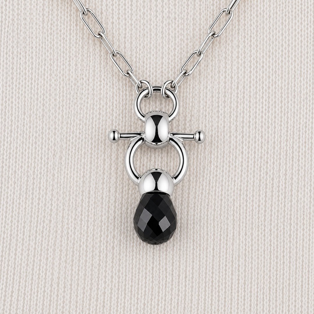 Urban Equestrian  Briolette - Black Onyx Equestrian Horse Bit Necklace in Silver