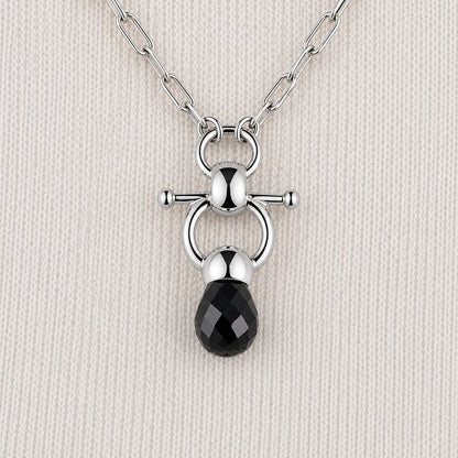 Urban Equestrian  Briolette - Black Onyx Equestrian Horse Bit Necklace in Silver