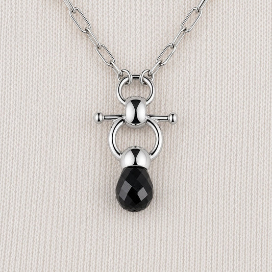Urban Equestrian  Briolette - Black Onyx Equestrian Horse Bit Necklace in Silver