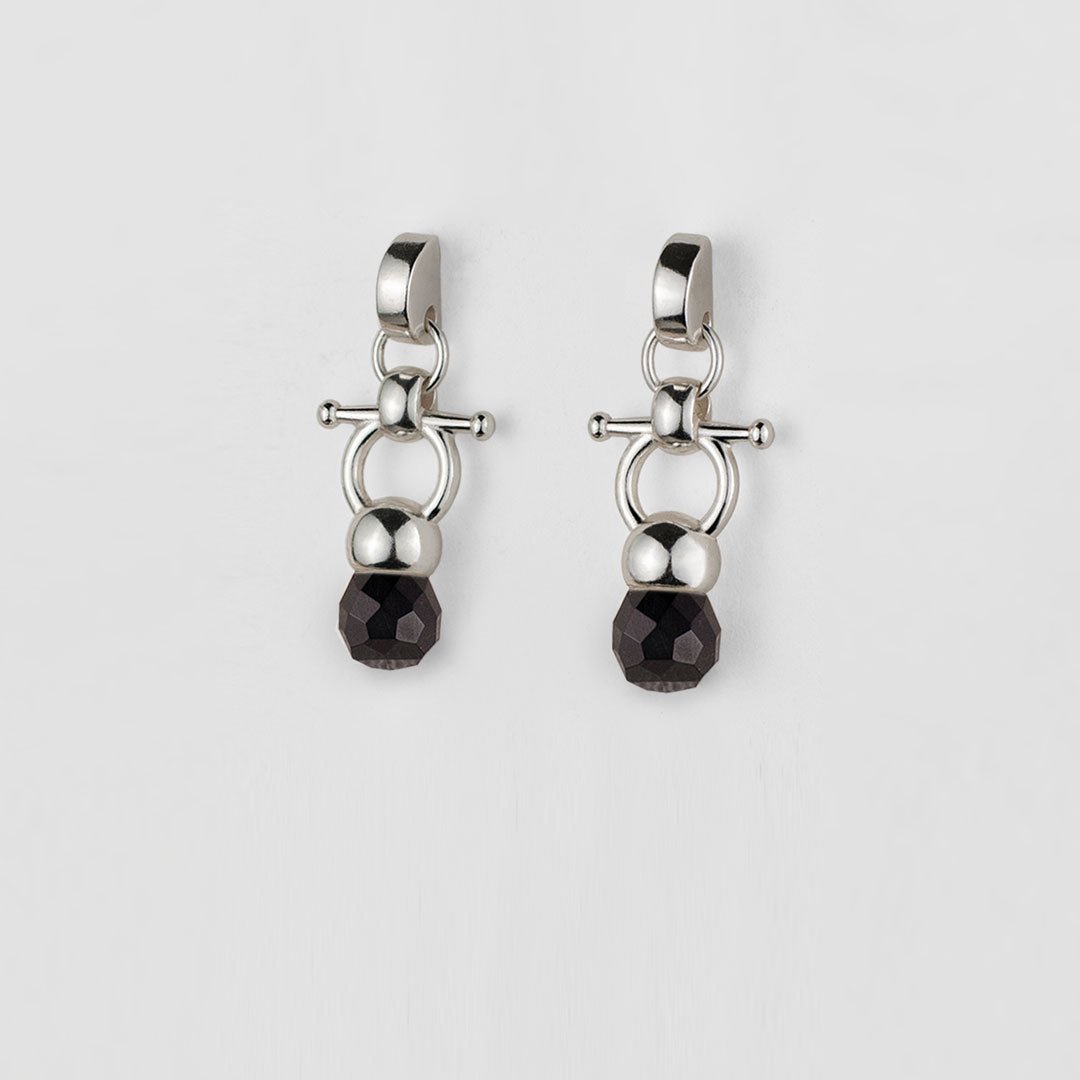 Urban Equestrian  Briolette - Black Onyx Horse Bit Equestrian Earring in Silver
