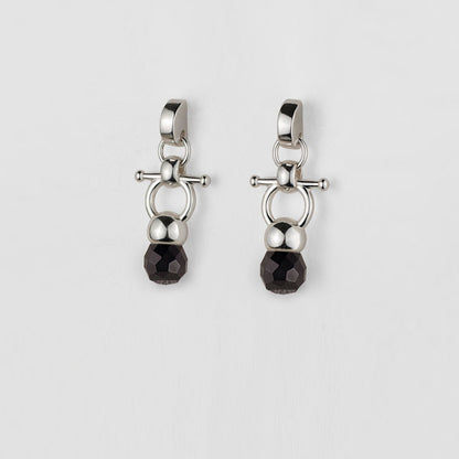 Urban Equestrian  Briolette - Black Onyx Horse Bit Equestrian Earring in Silver