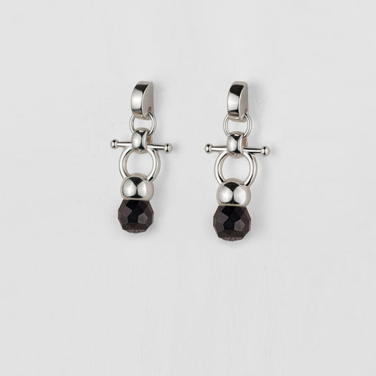 Urban Equestrian  Briolette - Black Onyx Horse Bit Equestrian Earring in Silver