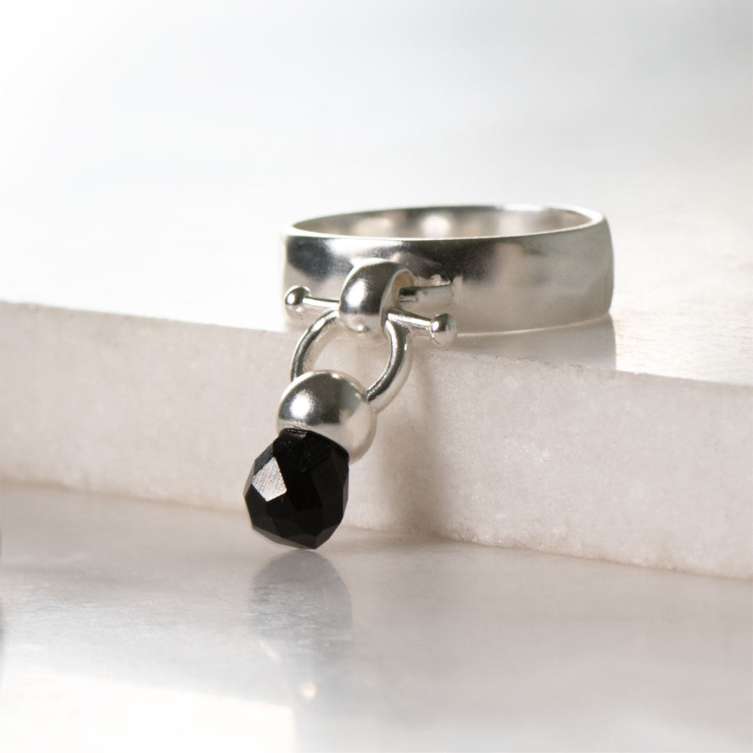 Urban Equestrian  Briolette - Black Onyx Horse Bit Equestrian Earring in Silver