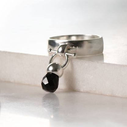 Urban Equestrian  Briolette - Black Onyx Horse Bit Equestrian Earring in Silver