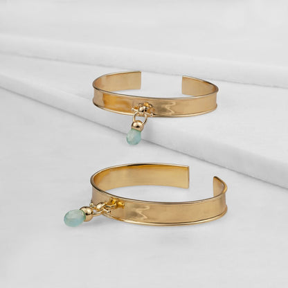 Urban Equestrian  Briolette - Aqua Chalcedony Horse Bit Cuff Bracelet in Gold