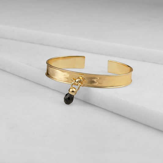 Urban Equestrian  Briolette - Black Onyx Horse Bit Cuff Bracelet in Gold