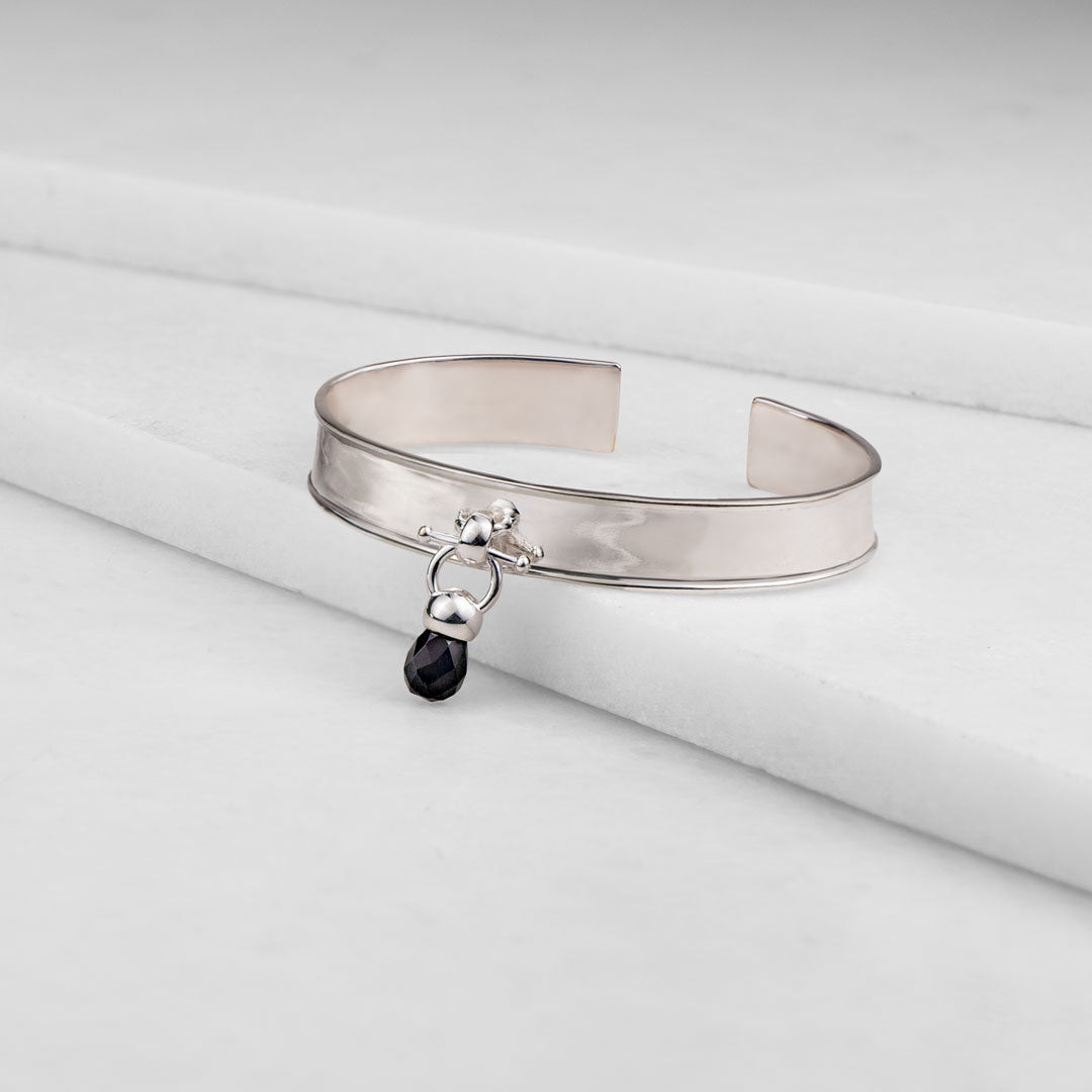 Urban Equestrian  Briolette - Black Onyx Horse Bit Cuff Bracelet in Silver