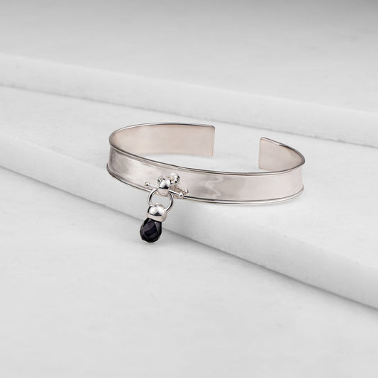 Urban Equestrian  Briolette - Black Onyx Horse Bit Cuff Bracelet in Silver