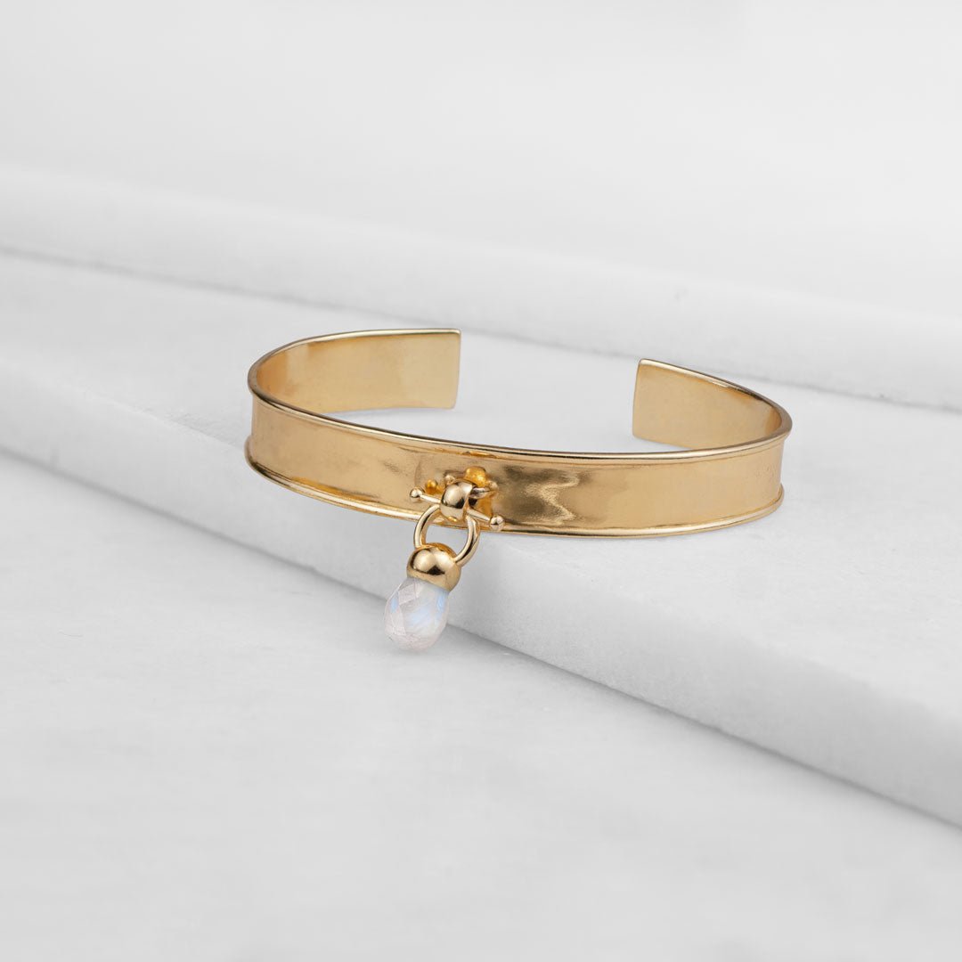 Urban Equestrian  Briolette - Moonstone Horse Bit Cuff Bracelet in Gold