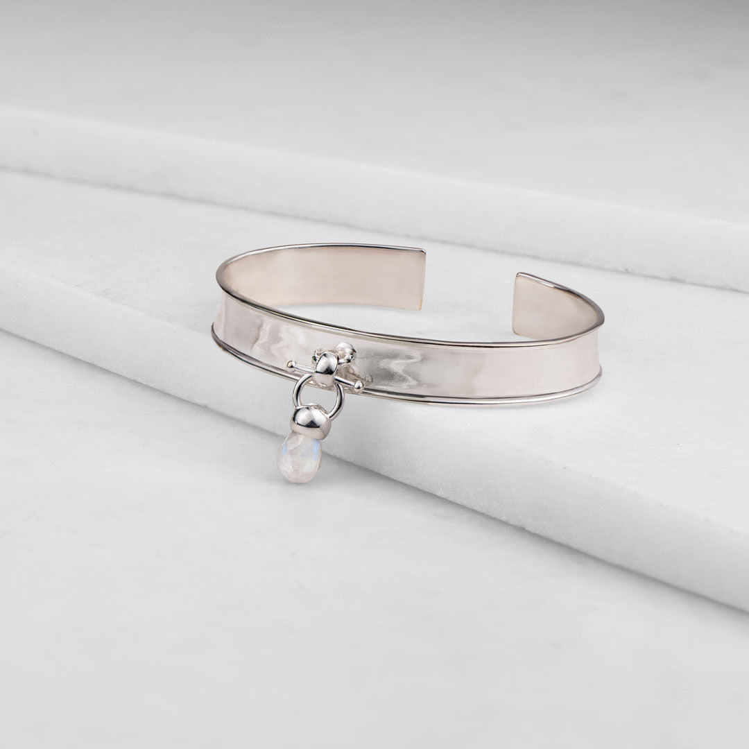 Urban Equestrian  Briolette - Moonstone Horse Bit Cuff Bracelet in Silver