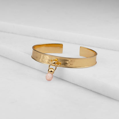 Urban Equestrian  Briolette - Rose Quartz Horse Bit Cuff Bracelet in Gold