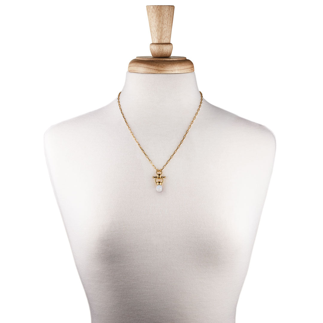 Urban Equestrian  Briolette - Moonstone Equestrian Horse Bit Necklace in Gold
