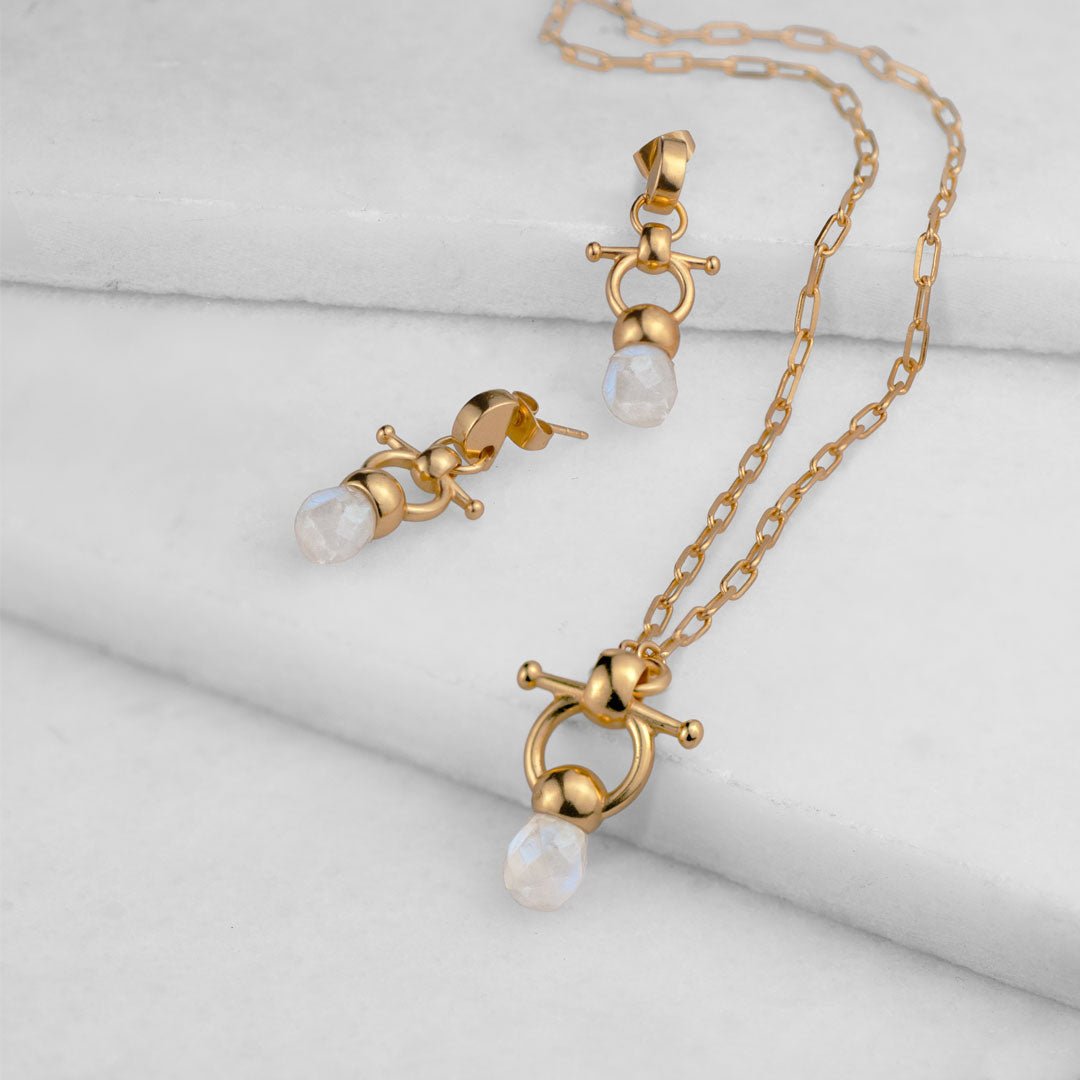 Urban Equestrian  Briolette - Moonstone Equestrian Horse Bit Necklace in Gold
