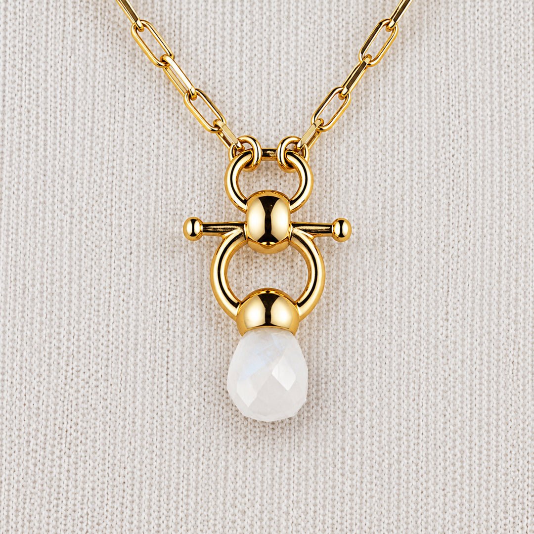 Urban Equestrian  Briolette - Moonstone Equestrian Horse Bit Necklace in Gold