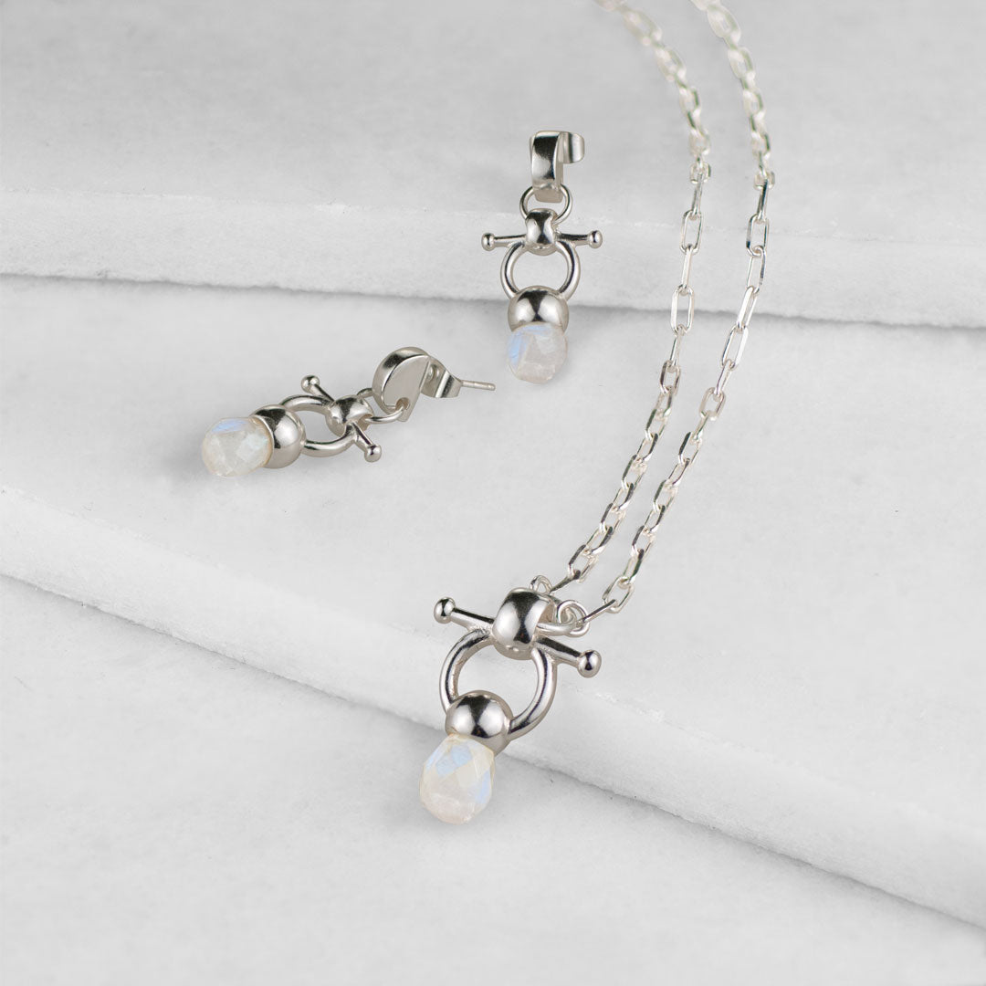 Urban Equestrian  Briolette - Moonstone Equestrian Horse Bit Necklace in Silver