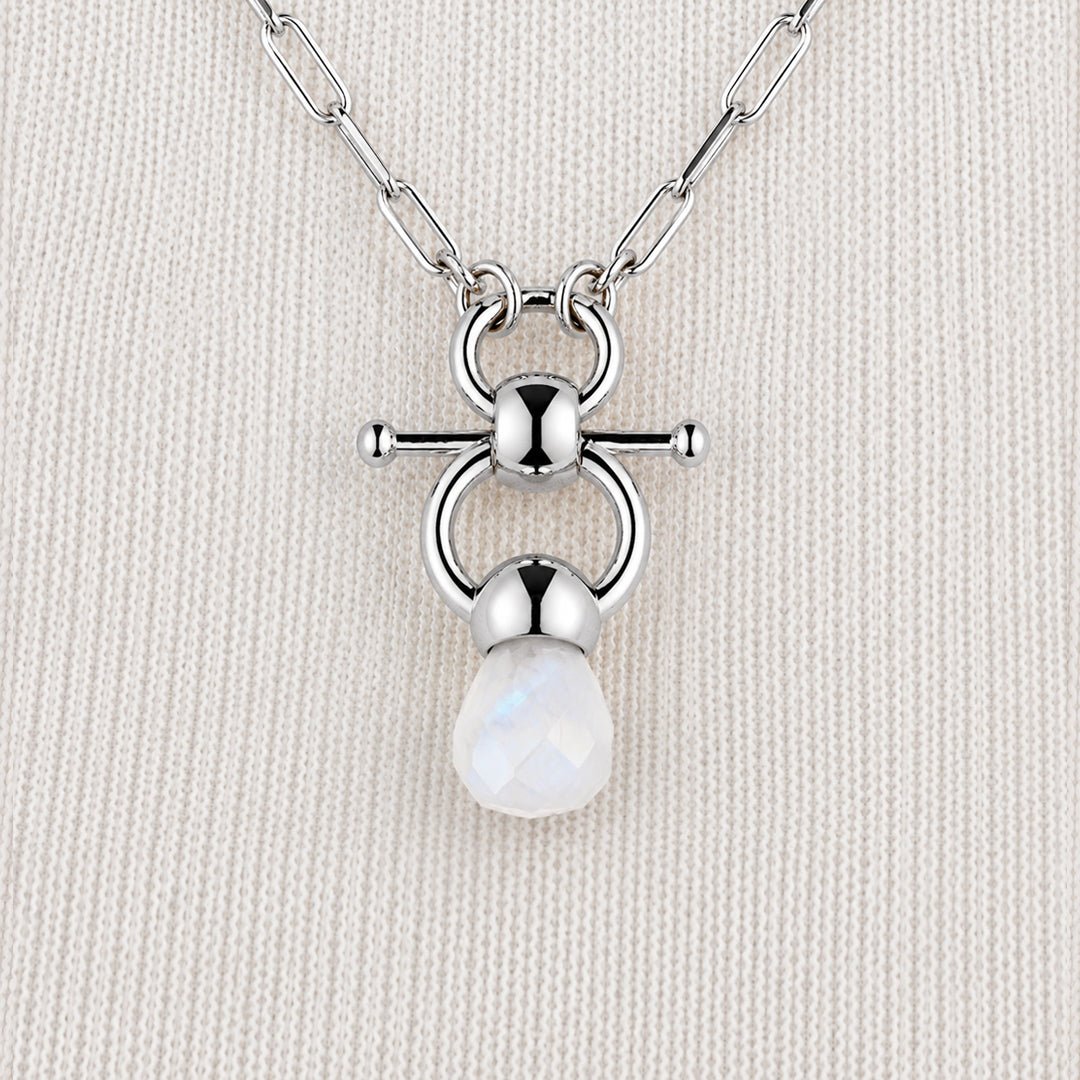Urban Equestrian  Briolette - Moonstone Equestrian Horse Bit Necklace in Silver