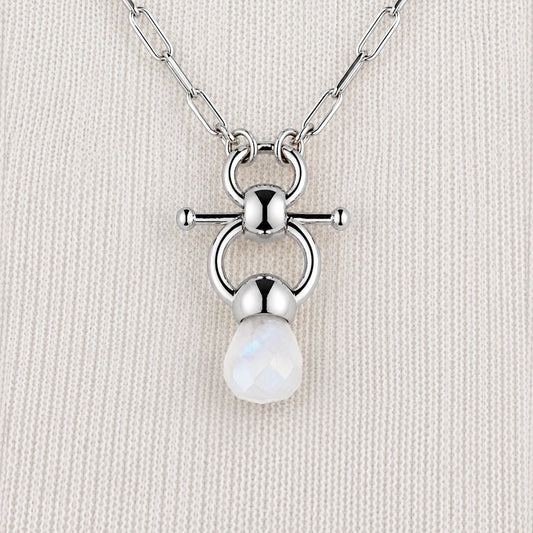 Urban Equestrian  Briolette - Moonstone Equestrian Horse Bit Necklace in Silver