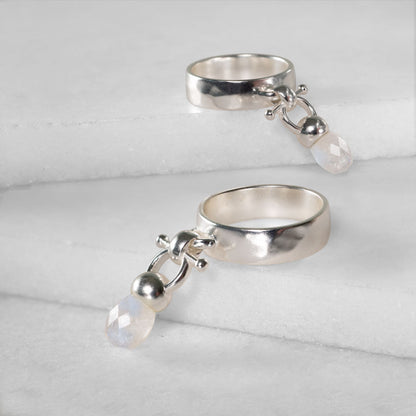 Urban Equestrian  Droplette - Moonstone Horse Bit Equestrian Earring in Silver