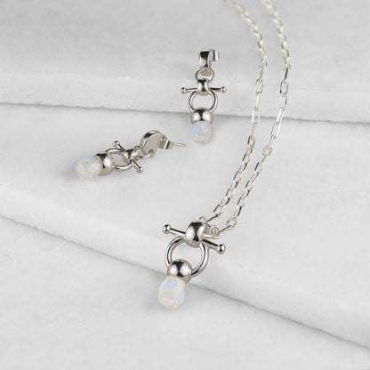 Urban Equestrian  Briolette - Moonstone Horse Bit Equestrian Earring in Silver