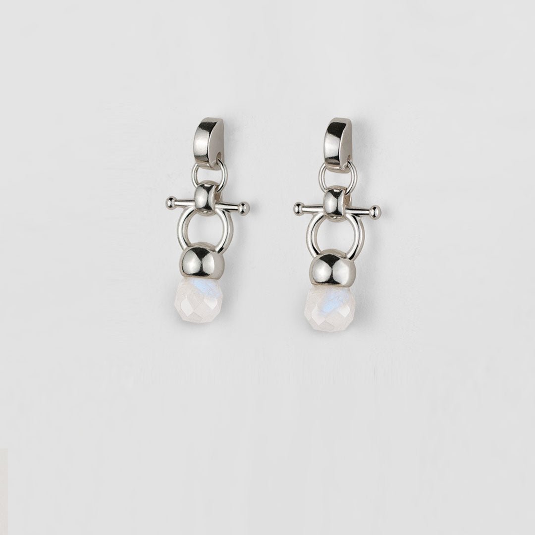 Urban Equestrian  Briolette - Moonstone Horse Bit Equestrian Earring in Silver
