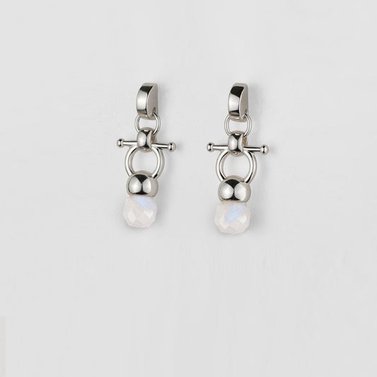 Urban Equestrian  Briolette - Moonstone Horse Bit Equestrian Earring in Silver