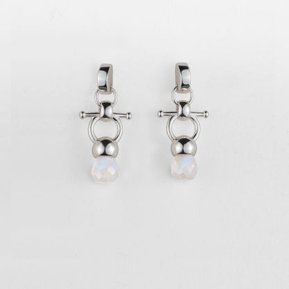Urban Equestrian  Briolette - Moonstone Horse Bit Equestrian Earring in Silver