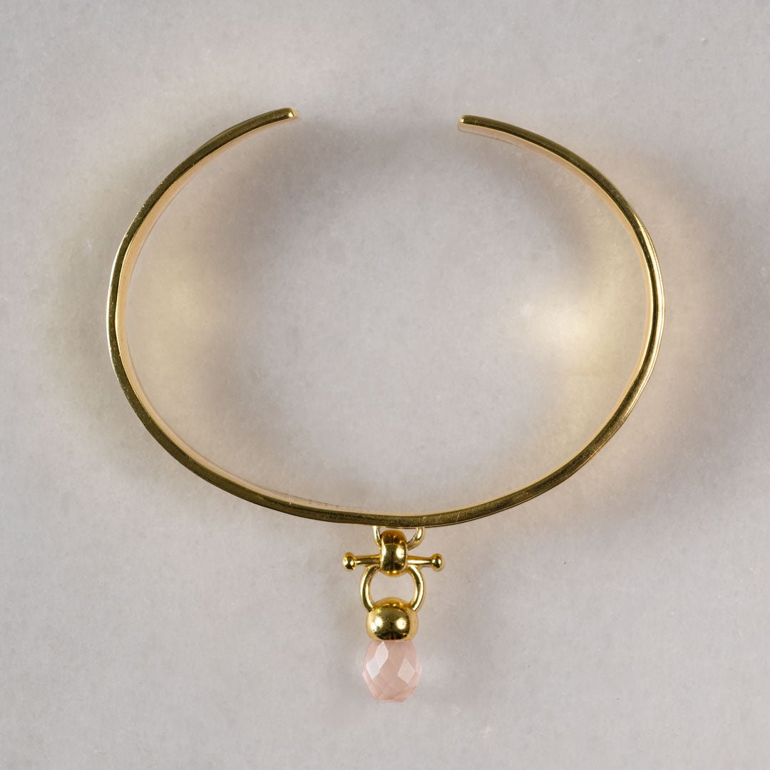 Urban Equestrian  Briolette - Rose Quartz Horse Bit Cuff Bracelet in Gold