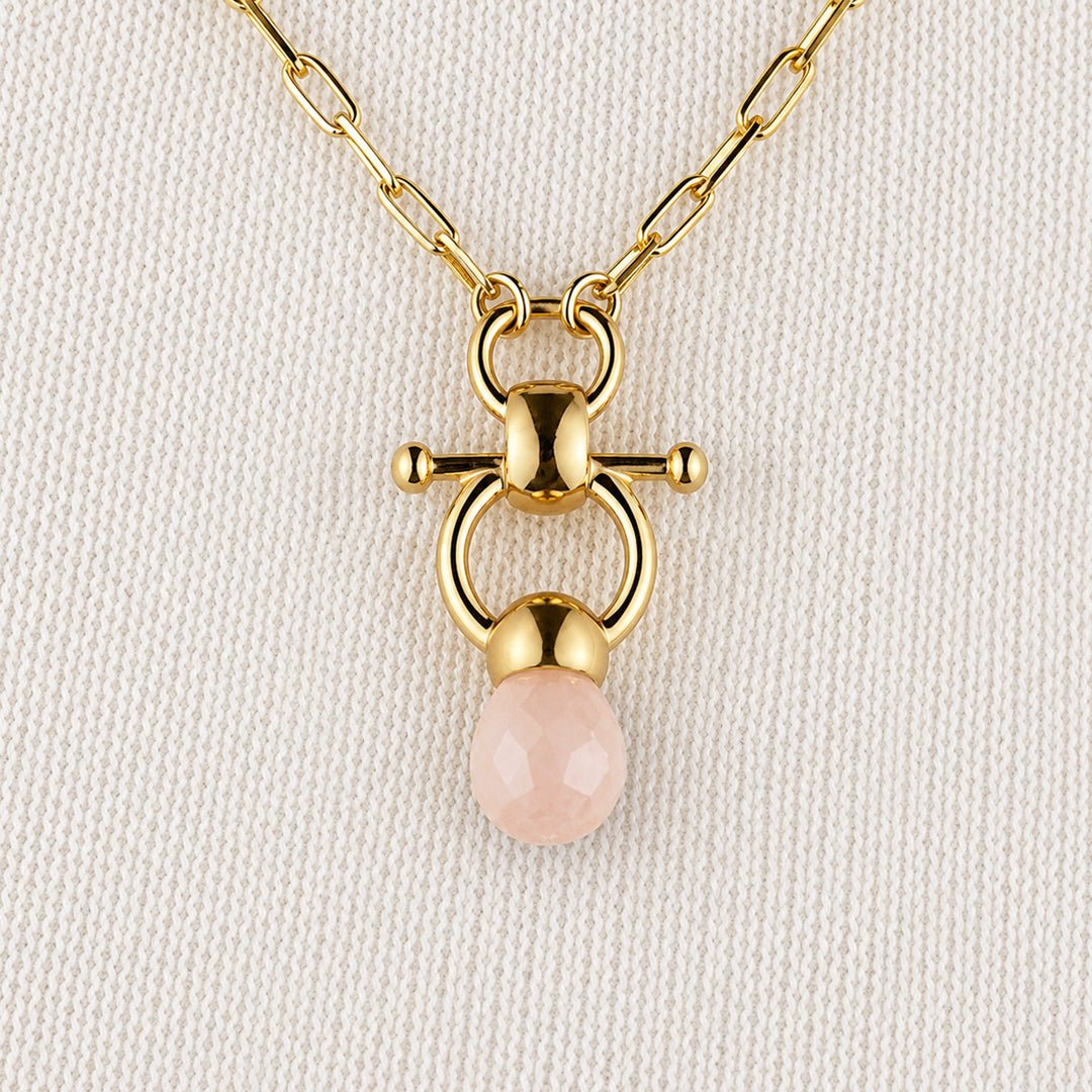 Urban Equestrian  Briolette - Rose Quartz Equestrian Horse Bit Necklace in Gold
