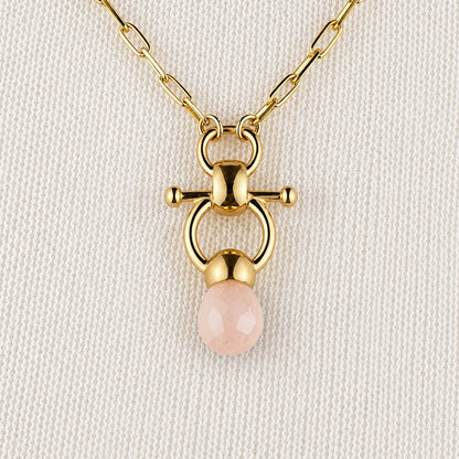 Urban Equestrian  Briolette - Rose Quartz Equestrian Horse Bit Necklace in Gold