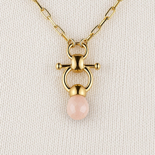 Urban Equestrian  Briolette - Rose Quartz Equestrian Horse Bit Necklace in Gold