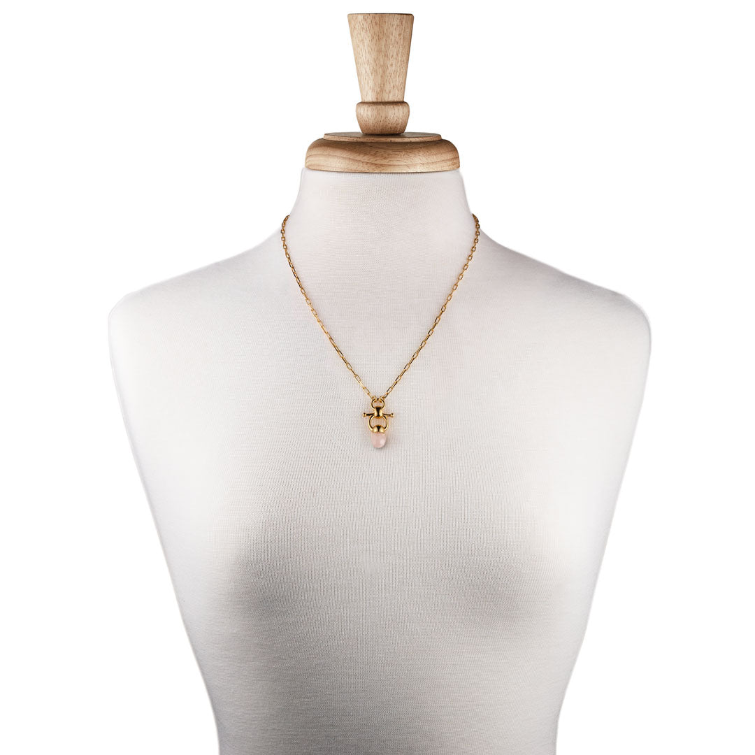Urban Equestrian  Briolette - Rose Quartz Equestrian Horse Bit Necklace in Gold
