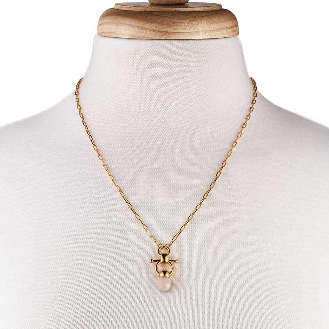 Urban Equestrian  Briolette - Rose Quartz Equestrian Horse Bit Necklace in Gold