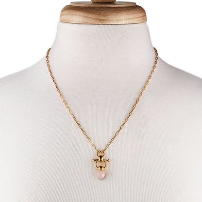 Urban Equestrian  Briolette - Rose Quartz Equestrian Horse Bit Necklace in Gold