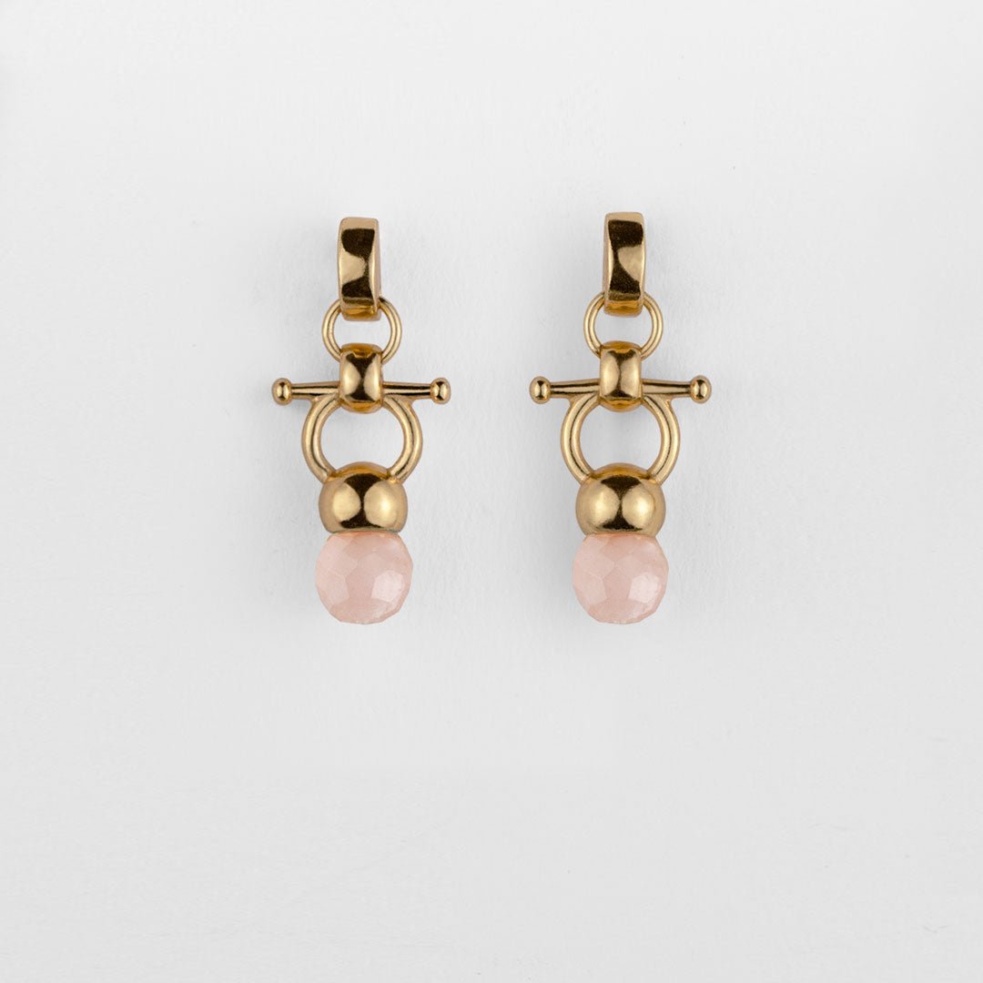 Urban Equestrian  Briolette - Rose Quartz Horse Bit Equestrian Earring in Gold