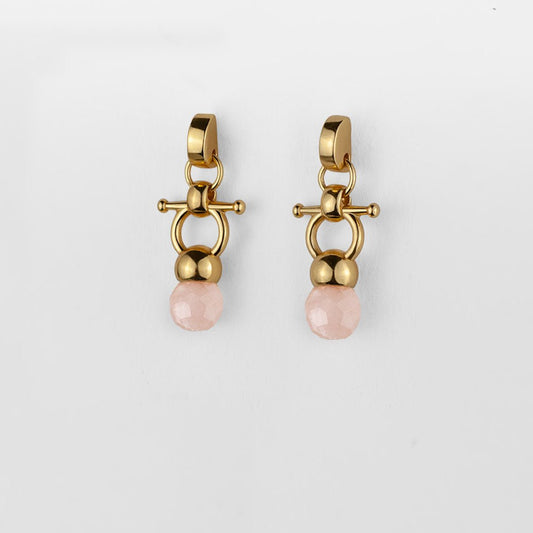 Urban Equestrian  Briolette - Rose Quartz Horse Bit Equestrian Earring in Gold