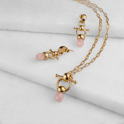 Urban Equestrian  Briolette - Rose Quartz Horse Bit Equestrian Earring in Gold