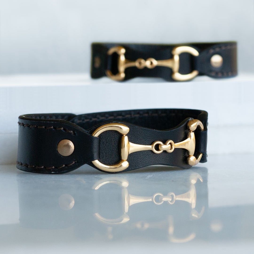 Urban Equestrian  Bronson - Equestrian Leather Horse Bit Bracelet in Gold