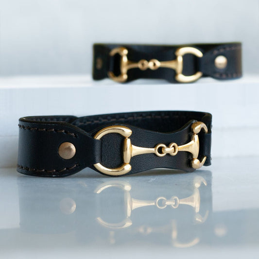Urban Equestrian  Bronson - Equestrian Leather Horse Bit Bracelet in Gold